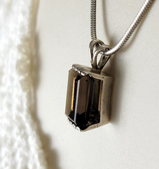 Vintage Minimalist Smoky Quartz Topaz Pendant Sterling Silver 925 4.16g Baguette