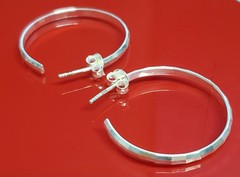 VTG FAS 925 Faceted Hoop Earrings 1.25in Sterling Silver 3g Classic Polished