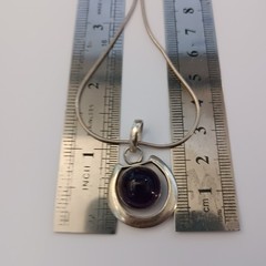 Sterling Silver Minimalist Necklace Modernist Solid Purple Stone Men Women VTG