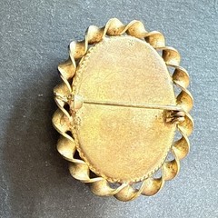 Antique Gold Tone Opaline Cabachon C Clasp Brooch Pin