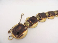 Bracelet Earrings Set 5 Link Brown Green Large Rhinestones Open Backs MCM Trendy