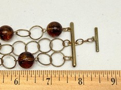 Vintage Bracelet Gold Tone Crackle Acrylic Lucite Beaded 3 Strand Toggle 8.5 in