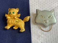 Vtg Mixed Cat Jewelry Lot Enamel Faux Pearl / Onyx / Gems Rhinestones