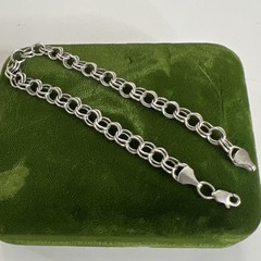 Vintage RCI 14k White Gold Double Circle Link Charm Bracelet 7.3” 5.7mm Turkey