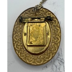 Vintage Large Portrait Cameo Pendant Brooch 2″ Ornate Gold Tone 18″ Chain