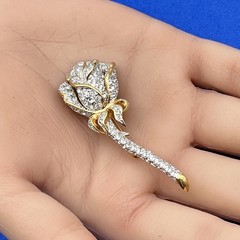 Vintage Erwin Pearl Brooch Rose Flower Rhinestone Encrusted Gold Tone 2.5″