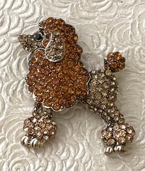 Poodle w/ crystals silver tone metal vintage style brooch / pendant