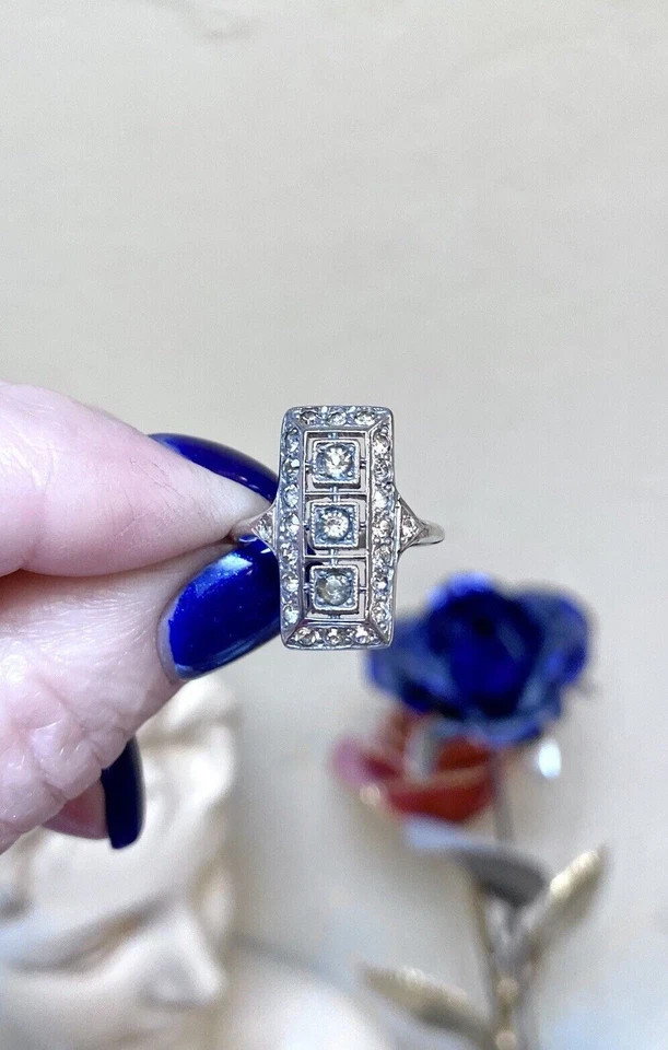 Antique Art Nouveau Style Lab Created Diamond Circa Engagement 14K Gold FN Rings