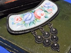 VTG OLD russian Cupronickel Finift Enamel Retro porcelain brooch German Silver