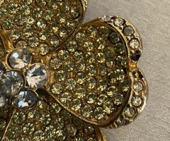 Vintage Blair Delmonico Brooch Canary Yellow Flower Brooch Pave` Rhinestone 2″