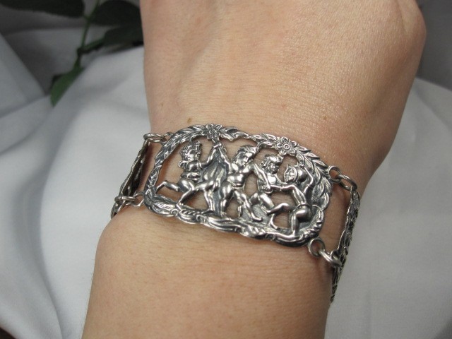 Vintage European Sterling Silver Story-Telling Panel Bracelet