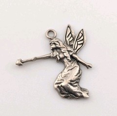Vintage Sterling Silver Fairy Pendant Charm Wings Star Wand Outstretched Signed