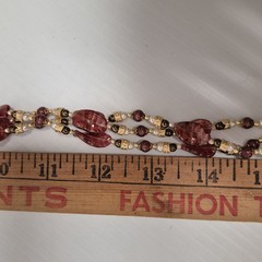 Vtg Estate Gold Foil Cranberry Leaf Pearl Glass Beaded Collar Necklace 3 Strand