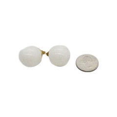 White Enamel Ball Earring Round Huge Couture Art Deco Vintage .75 in