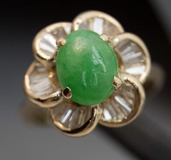 Apple Jade Diamond Baguette Daisy Halo 18k Gold Ballerina Ring