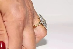Art Deco Vintage Style Round Lab Created Diamond Engagement 14K Gold Finish Ring