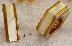 Lot of 5 Vintage Clip On Earrings Gold Silver Tone AB Beaded Enamel Hoop