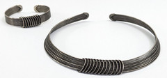 Vintage Artisan Made Silver Tone Wire Collar Necklace & Cuff Bracelet Set