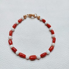 Natural Red White Coral Gemstone Bracelet Coral Beaded Handmade Brass Bracelet