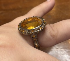Kenneth Jay Lane Cocktail Ring Amber Colored Faceted Center Stone Size 7