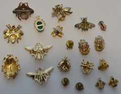 Vintage enamel and rhinestone insect and flying bug jewelry lot- one signed Dodd