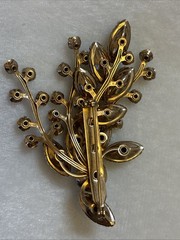 Vintage MCM Retro Large Flower Spray Brooch w Rhinestones and Glass Navettes