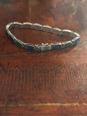 Sterling Silver 950 Taxco Mexico Malachite Lapis Bracelet 7″