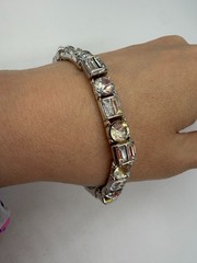 Vintage Bracelet Trifari Tennis Rhinestone Chain Silvertone 6.5 in PJ
