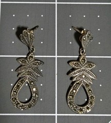 Vtg 925 Sterling Silver & Marcasite Dangling Earrings, Posts, Decorative. 4.5g