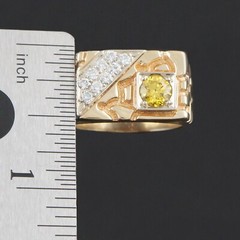 Solid 14K Gold, .65Ct Fancy Yellow Irradiated Diamond & White Diamond Man’s Ring
