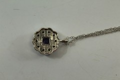 Vintage Amethyst Stone Pendant Necklace Silver-tone Alloy With Adjustable Chain