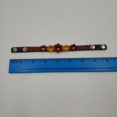 Peasant Leather Flower Cuff Bracelet Adjustable Handmade Boho Country Cottage