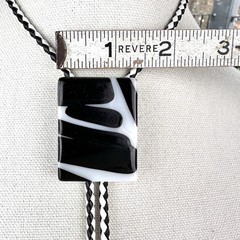 Stunning Vintage Black & White Artist Signed Fused Glass Western Bolo Tie