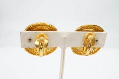 Vintage Clip On Earrings Gold Tone Black Enamel