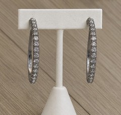 Vintage Silver Tone Rhinestone HOOP Pierced Earrings 1 3/4”