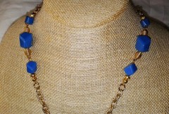 Vintage 1960’s Faceted Blue Lucite Tassel Necklace Gold Plated Flapper Sautoir