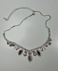 EISENBERG ICE Vintage Silver Tone Pink Rhinestone Crystal Choker Necklace