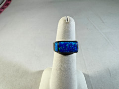 Vintage Sterling Silver lnlay fiery opal ring, size 5.50