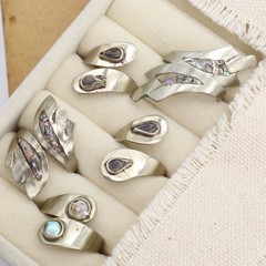 Vtg Mexico Alpaca Abalone Inlay Ring LOT 5 Wrap Shell Silver Metal Tone Mexican
