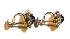 VTG PR VARGAS MANUFACTURING CO. AMETHYST & CLEAR RHINESTONE EARRINGS CIRCA 195Os