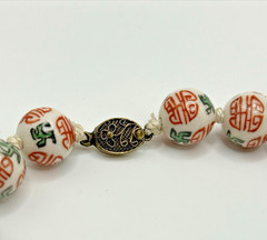 Porcelain Bead Necklace Chinese Hand Painted Hand Knotted 24 Inches