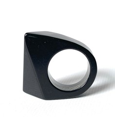 Vintage Lucite Ring 5.75 Black Asymmetrical Rectangle Modern Chunky Statement