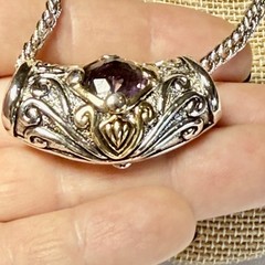 Purple Gold Tone Silver Tone Metal Necklace Chain Earrings Set Y2K Renaissance
