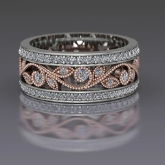 1.07 Ct Round Cut Floral Moissanite Leaf and Vine Wedding Eternity Band Ring