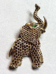 Happy ELEPHANT vintage Orang/brown Rhinestone Pin 3″(75mm)