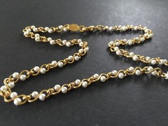 Vintage Jewelry Napier Choker Necklace Tiny Pearl Beads in Gold Tone Links