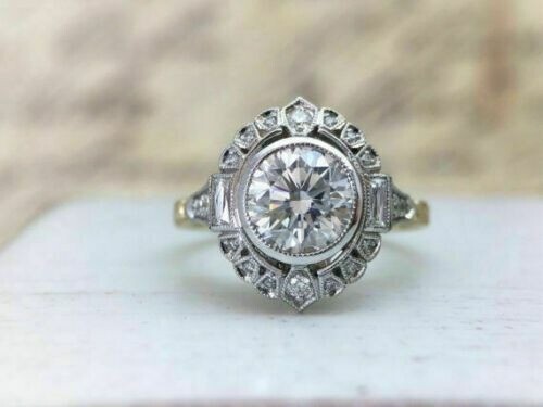 Art Deco Antique 3.30 Ct Diamond Vintage Engagement Ring 14K Yellow Gold Over
