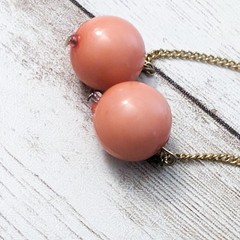 Vintage Earrings For Pierced Ears – Long Pink/Peach Faux Pearl Dangle