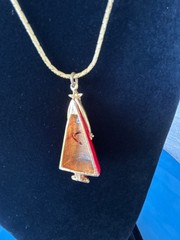 VINTAGE ART CHRISTMAS TREE Enamel Necklace RED CONE with RHINESTONES MCM