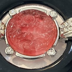 Vtg Gem Craft Art Deco Black Onyx Raspberry Glass Carved Rhinestone Pin